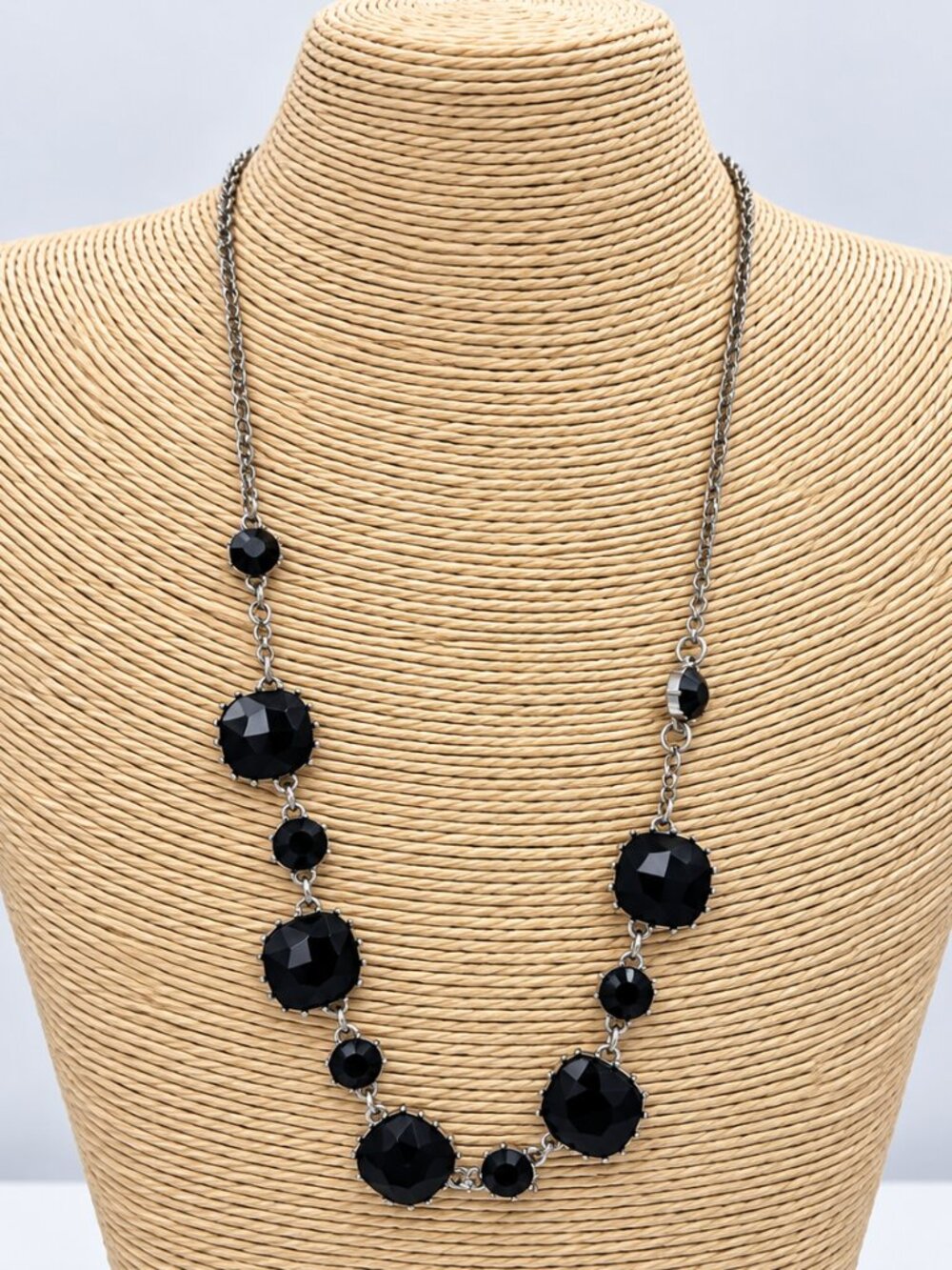 Charming Charlie Black Faceted Stone Silver Tone Statement Necklace